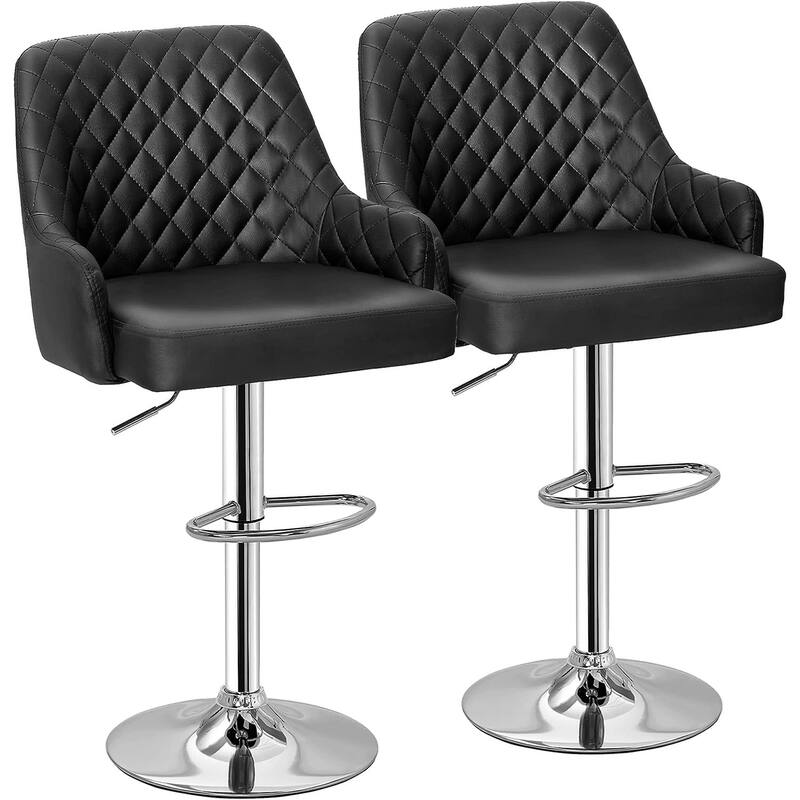 VECELO Adjustable Swivel Modern Bar Stools with Backs - Set of 2 - Black