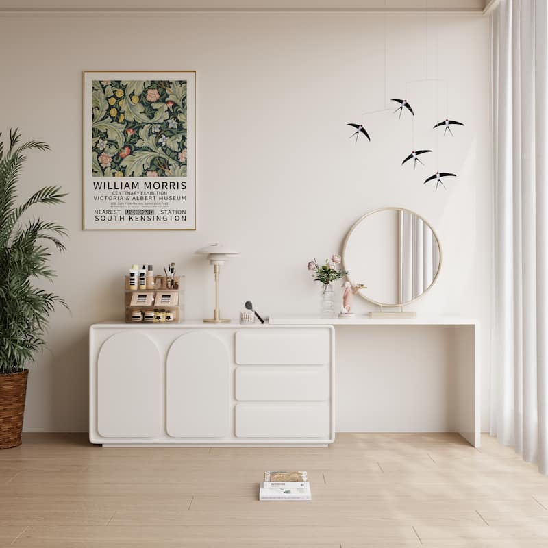 55.1'' Modern L-Shaped Makeup Vanity, Bedroom Desk - 55 - White