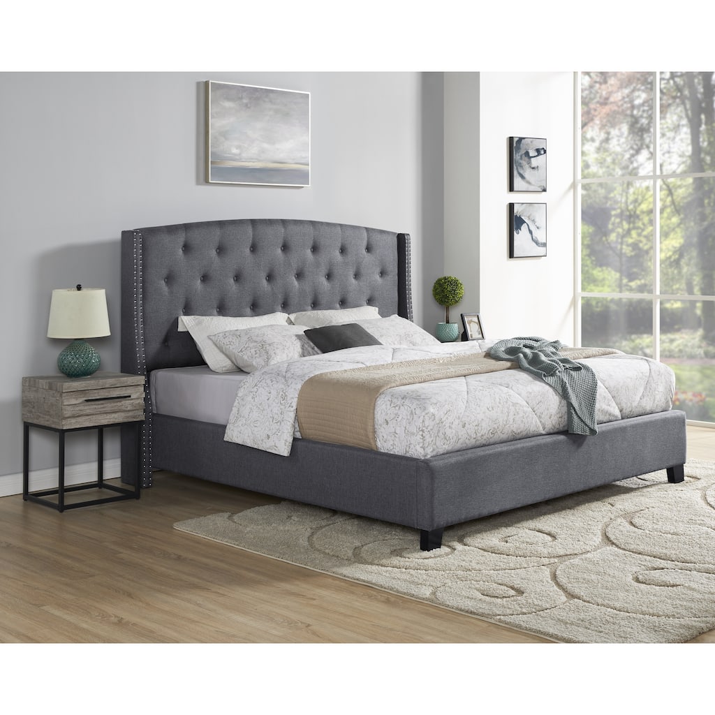 3-Piece Upholstered Bedroom Set, Tufted Wingback Bed with Two Nightstands