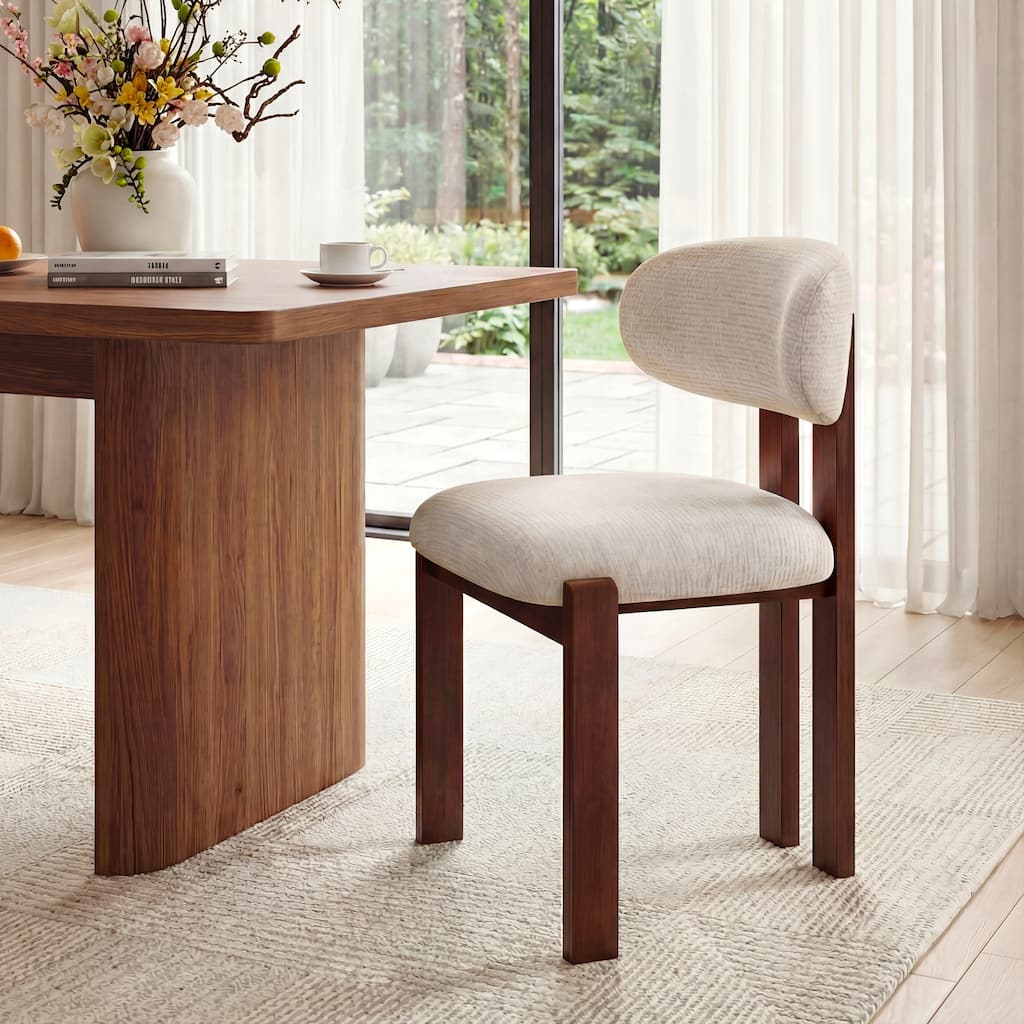 Modern Dining Chair Wood Upholstered Fabric Curved Back - Set of 2