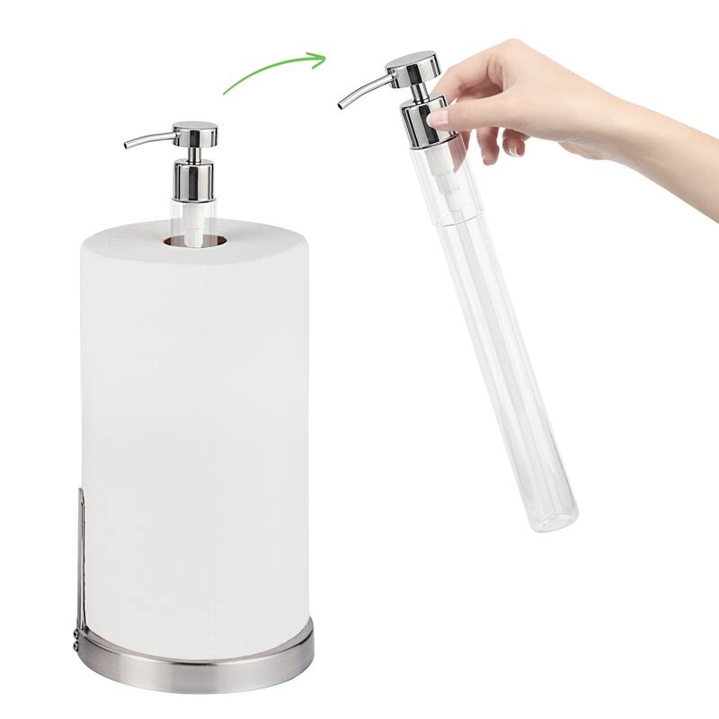 SunnyPoint Heavy Weighted Paper Towel Holder Stand Dispenser Built-in Pump Bottle