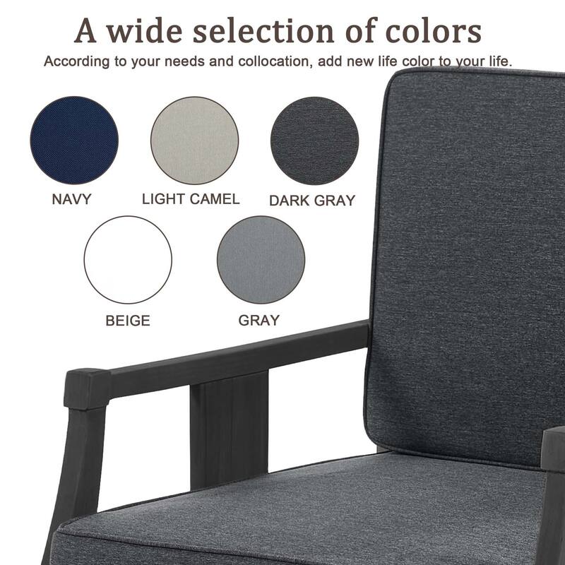 Set of 2 Outdoor Teak Wood Armchairs with Cushions, Patio Club Chairs