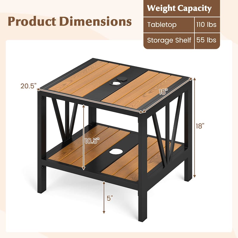 Gymax Outdoor Side Table 2-Tier Coffee End Table w/ 1.57'' Umbrella