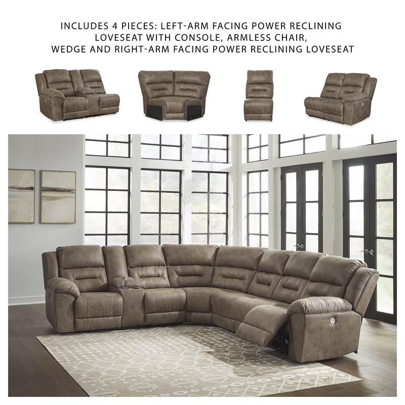 Signature Design by Ashley Ravenel Brown 4-Piece Power Reclining Sectional - 129"W x 93"D x 43"H