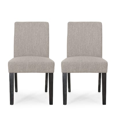 Dining Chair Set of 2, Light Gray Fabric, Soft Cushions and Black Wood
