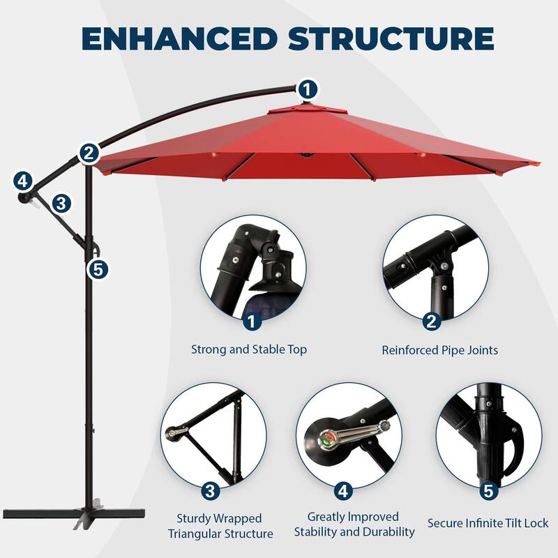 EROMMY 10ft Offset Hanging Umbrella - Easy Tilt, 99.9% UV Protection, Heavy-Duty Iron Frame