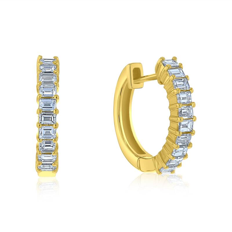 Kobelli Natural Diamond 14k Solid Gold Baguette-cut Millie Hoop Earrings - Yellow
