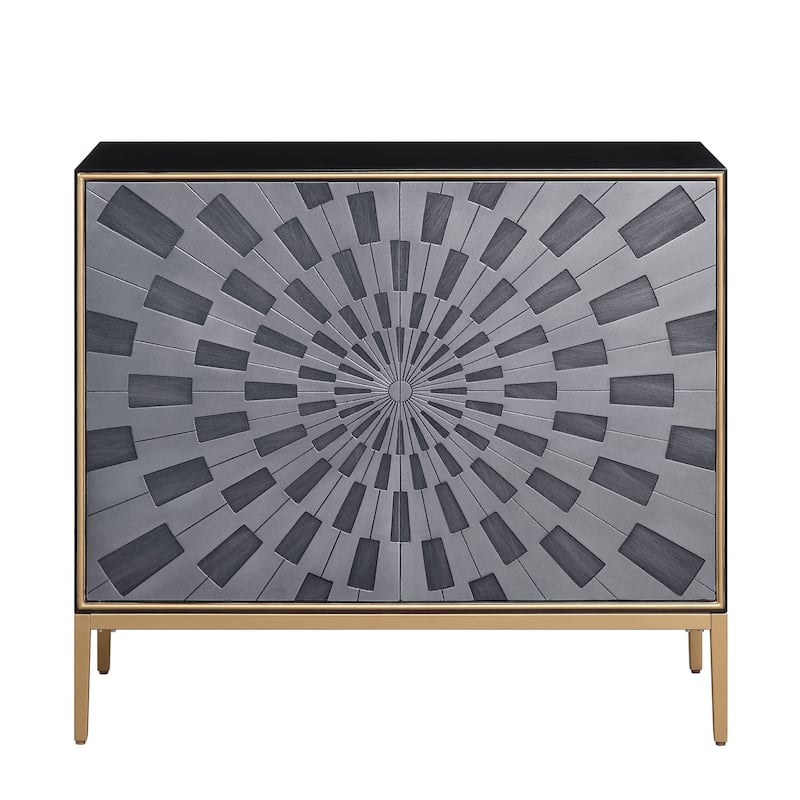 Console Table with 2 Doors and Sunburst Design, Gray