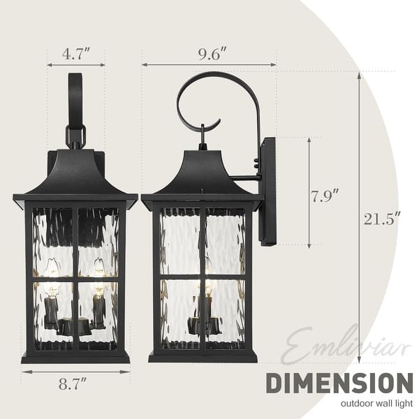 dimension image slide 0 of 3, Classic Outdoor Wall Lantern with Water Rippled Glass