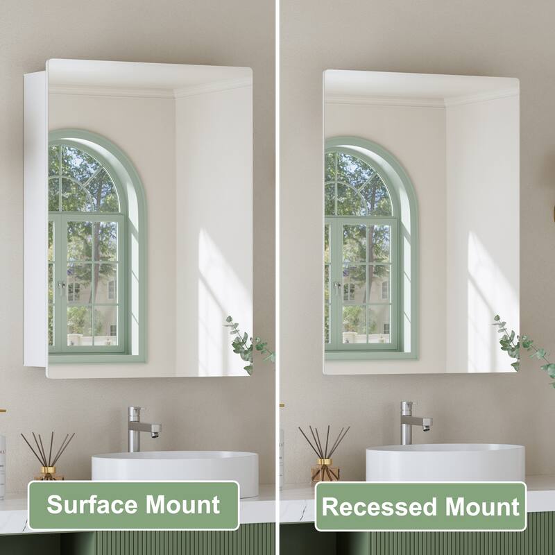 Mira Rectangular Frameless Medicine Cabinet with Mirror, Sliding Adjustable Glass Shelves, Reversible Door