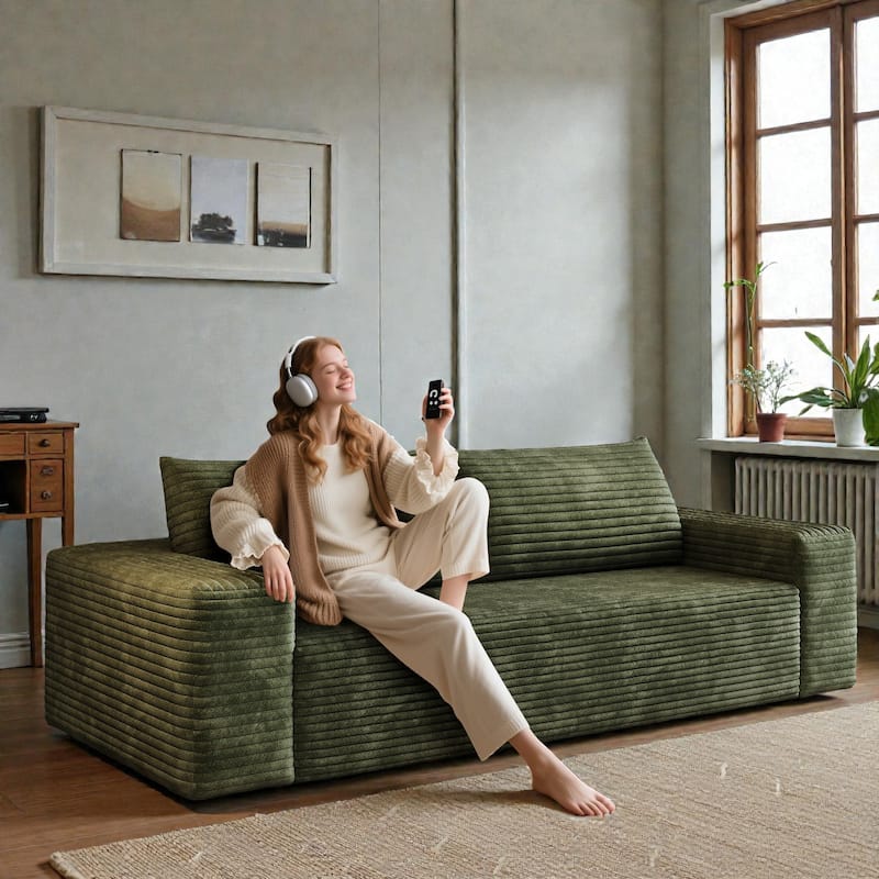 71" Corduroy 3-Seater Sofa, Deep Seat Comfy Couch with Wide Armrests, No-Assembly Soft Fabric Sofa for Living Room