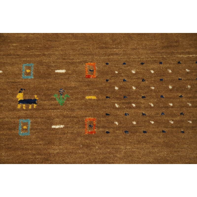 Hand Knotted Oriental 100% Wool Carpet Tribal Animal Pictorial Brown Gabbeh Area Rug - 8' 1'' X 8' 1''