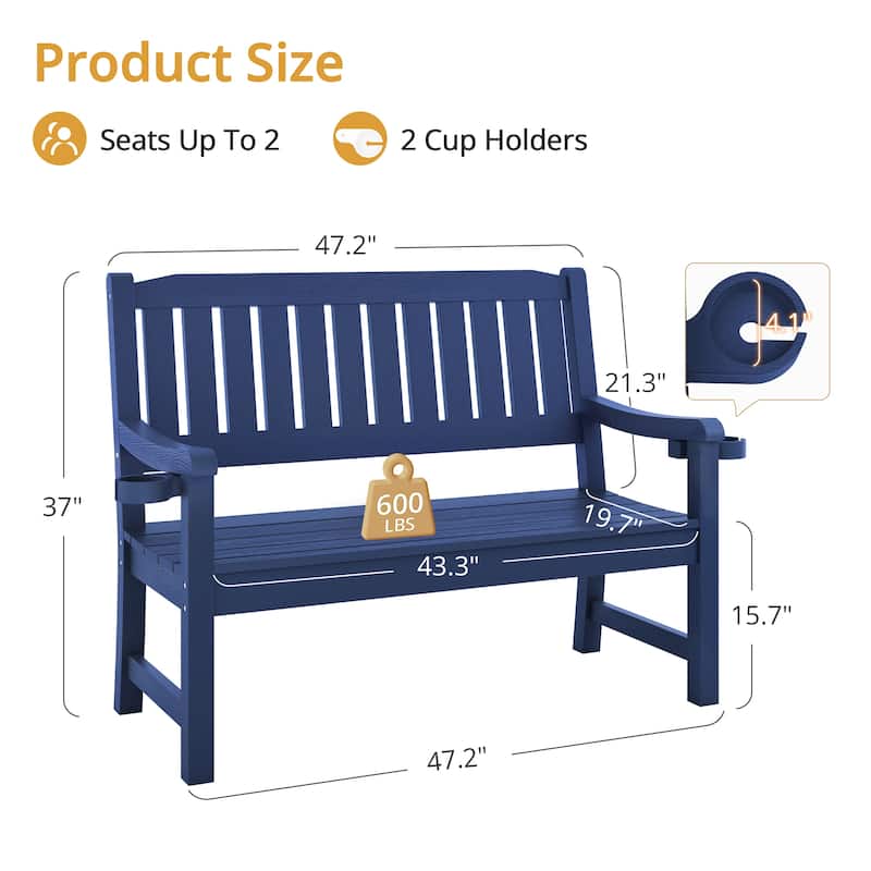 48'' Outdoor Bench - Weatherproof Garden Bench for Patio, Porch, Backyard