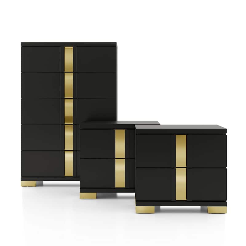 Furniture of America Halifax Modern Rubberwood Black Chest and 2 Nightstand Bedroom Set