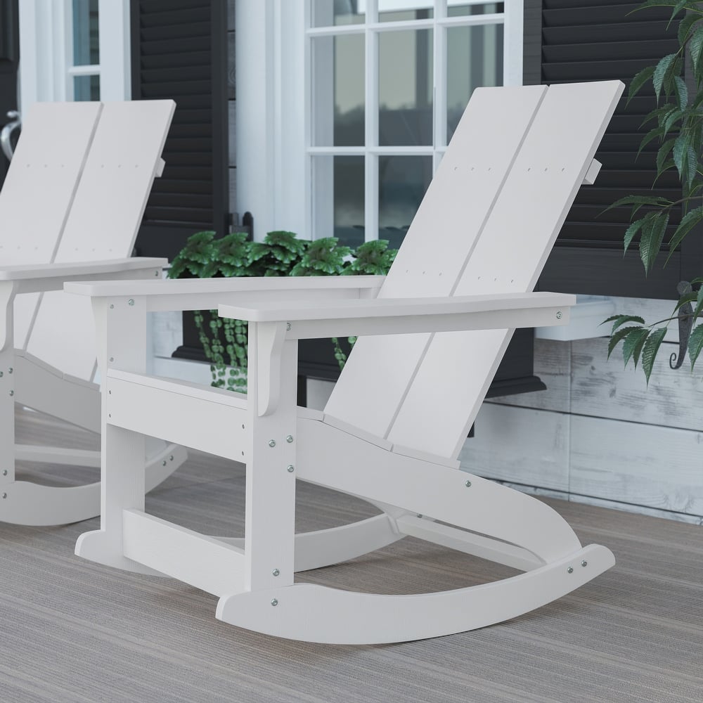 Modern 2-Slat Adirondack Poly Resin Rocking Chair for Indoor/Outdoor Use