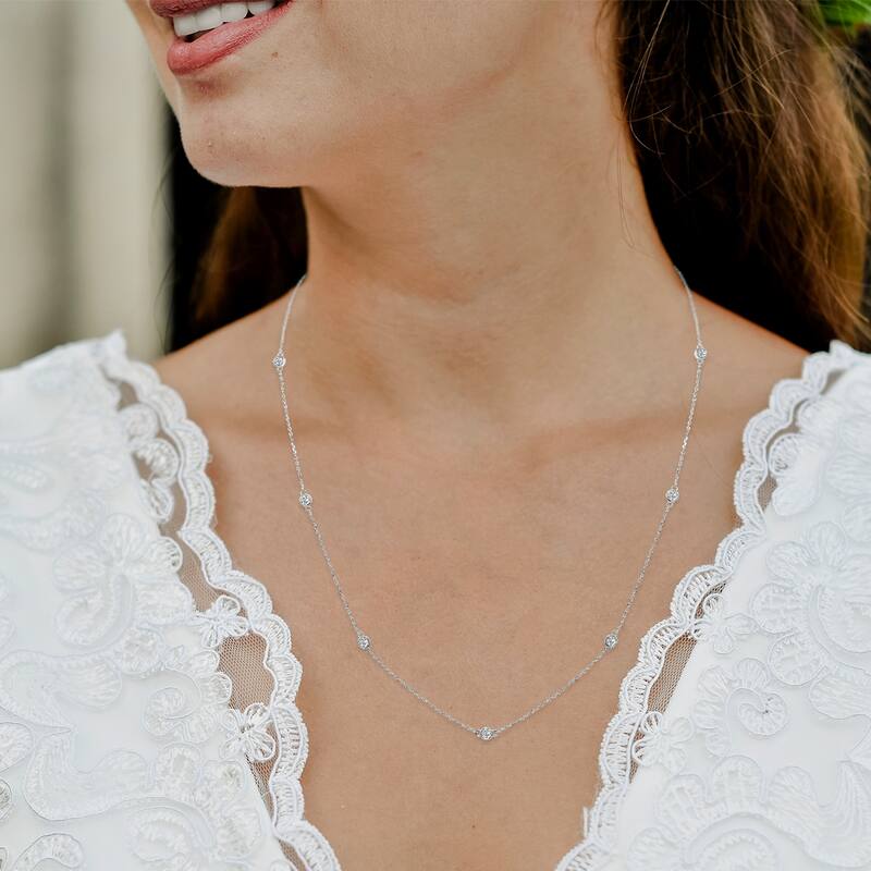 Marquee 0.75 Carat TW Bezel Set Lab Grown Diamond Station Necklace in 14K White Gold
