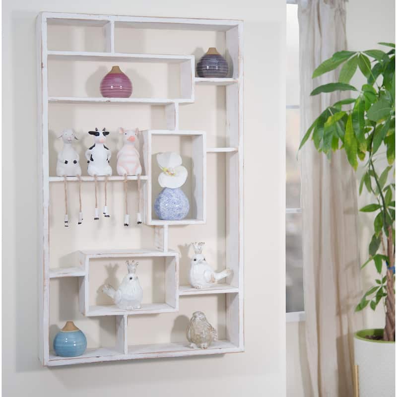 Sagebrook Home Wooden Geometric Wall Shelf - White - 24" x 5" x 39"