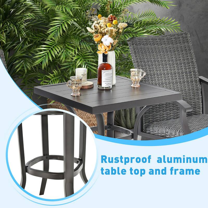 Gymax 2PCS Patio Wicker Aluminum Swivel Bar Height Chairs W/4D Air