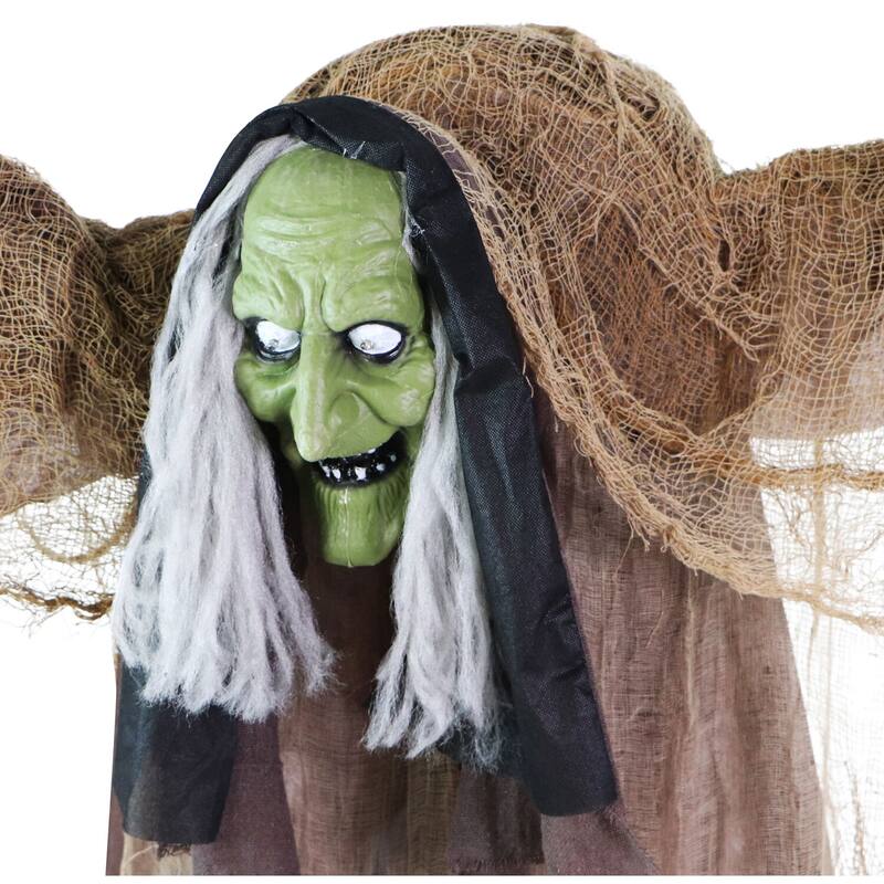 Haunted Hill Farm Animatronic Talking Hunchback Witch with Movement and Lights for Scary Halloween Decoration
