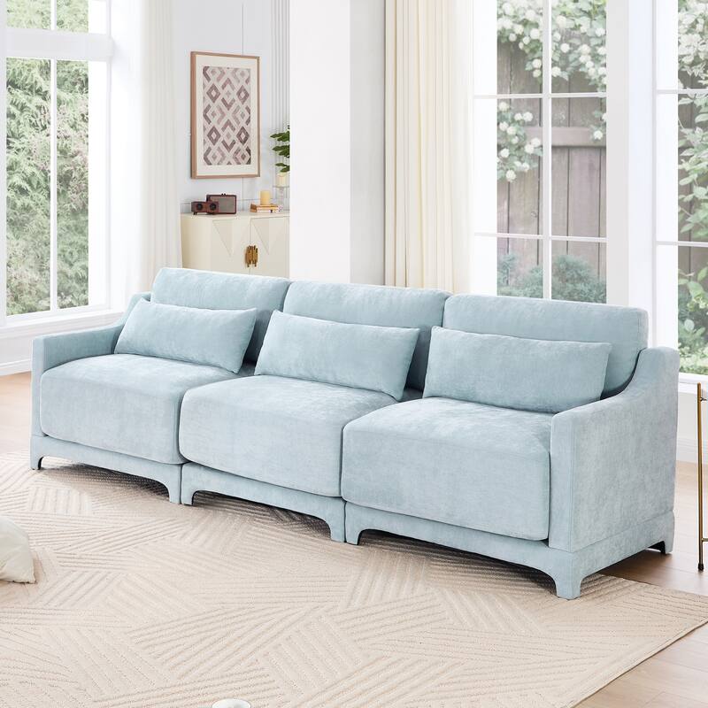 Chenille Upholstered Sofa with Lumbar Pillows - Sky Blue(3 Seat)
