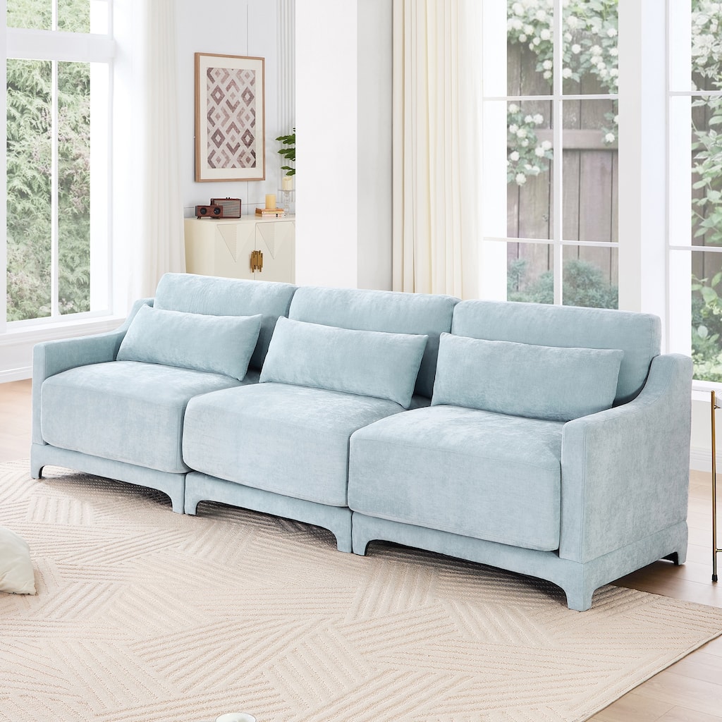 Chenille Upholstered Sofa with Lumbar Pillows