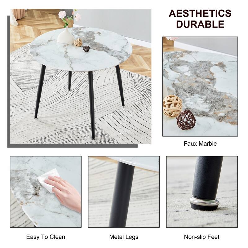 Dining Table With A Diameter Of 40 Inches, A 0.3 Inch Thick Imitation Marble Pattern Tabletop And Metal Legs 40 '* 40' * 30 '