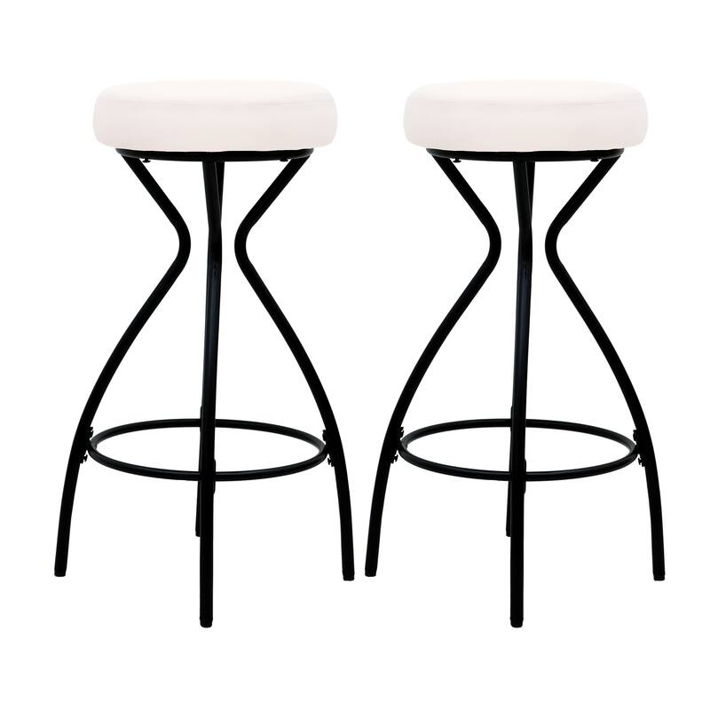 Set of 2 Modern Backless Bar Stools, Round Upholstered Velvet Counter Stools for Kitchen Island - Black & Creamy White