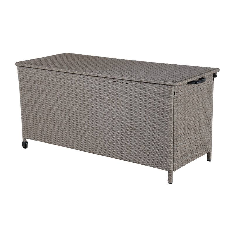 Outdoor Metal Frame Rattan Storage Bench with Wheels