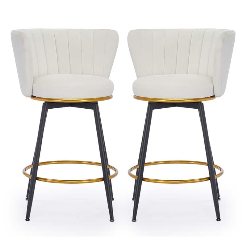 Counter Height Bar Stools Set of 2, Upholstered Swivel Bar Stools with Backs, Kitchen Island Stools with Footrest
