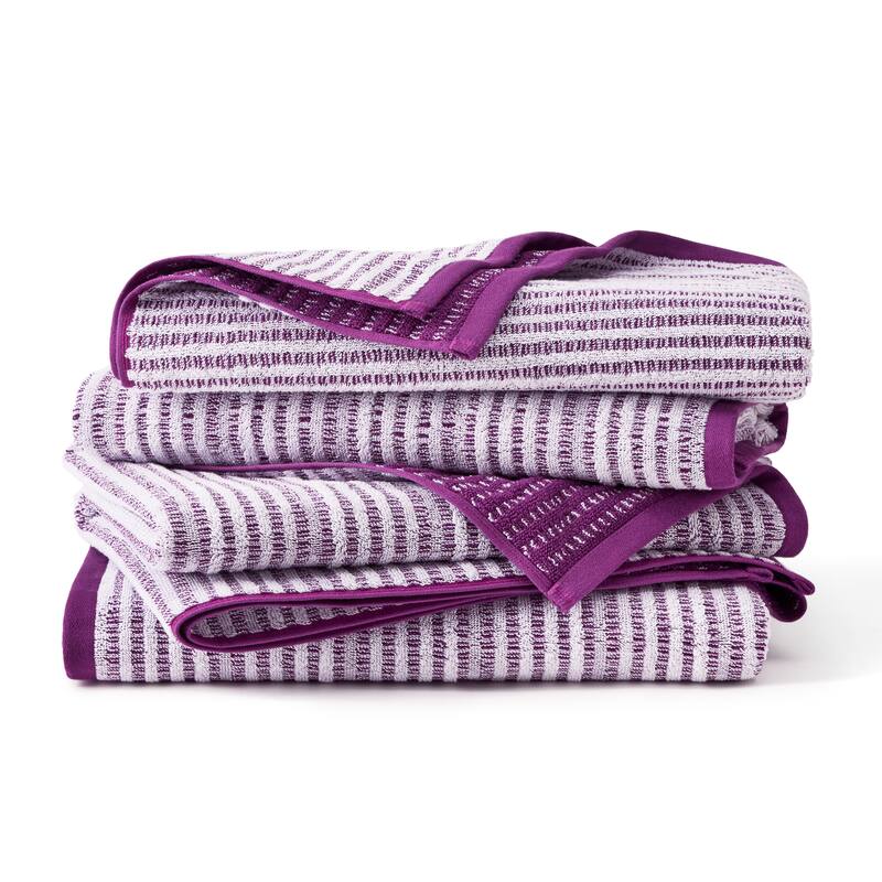 TOWN & COUNTRY PLAY 4-Piece Striped Reversible Terry Brights Bath Towel Set - 30"x58"
