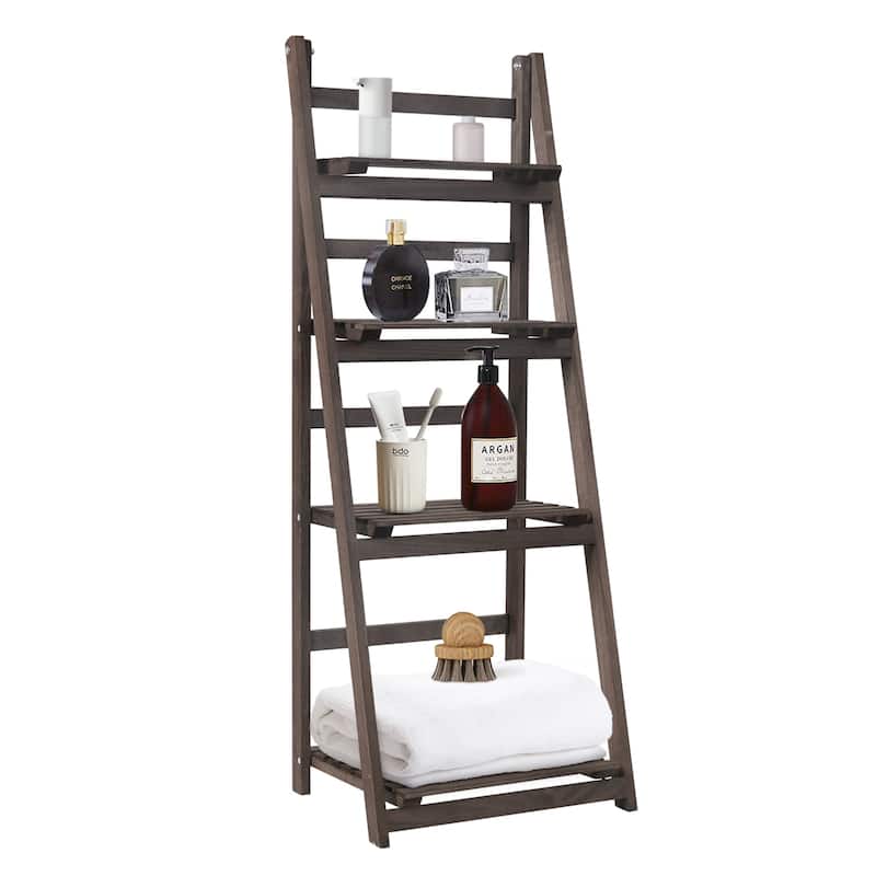 4 Tier Foldable Solid Wood Ladder Bookcase Storage Shelf - 16.1x12.8x43.3inch