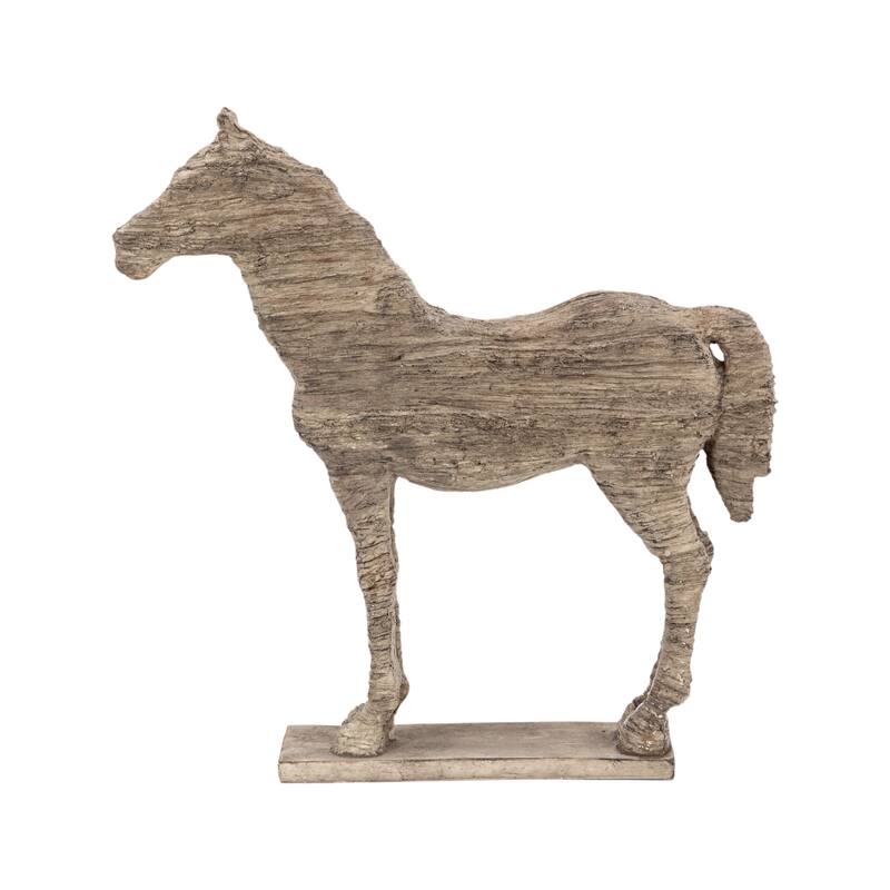 20 Inch Accent Decor Figurine Polyresin Standing Horse, Natural Wood Finish - Brown