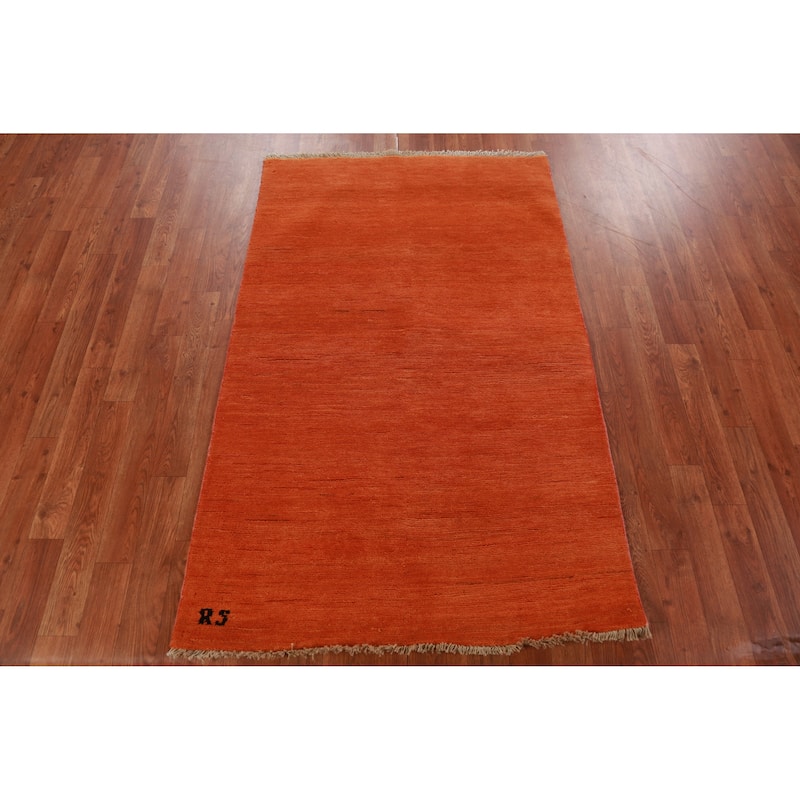 Orange Modern Gabbeh Oriental Foyer Rug Handmade Wool Carpet - 3'1" x 4'10"