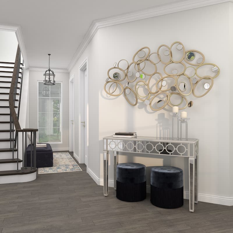 Silver Metal Overlapping Oval Geometric Home Wall Decor with Round Mirrored Accents