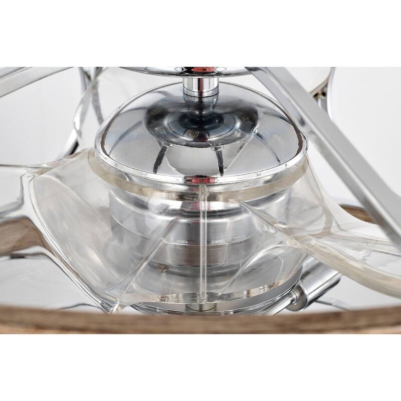 24-inch Chrome and Faux Wood 6 Lights 3 Blades Lighted Ceiling Fan with Remote