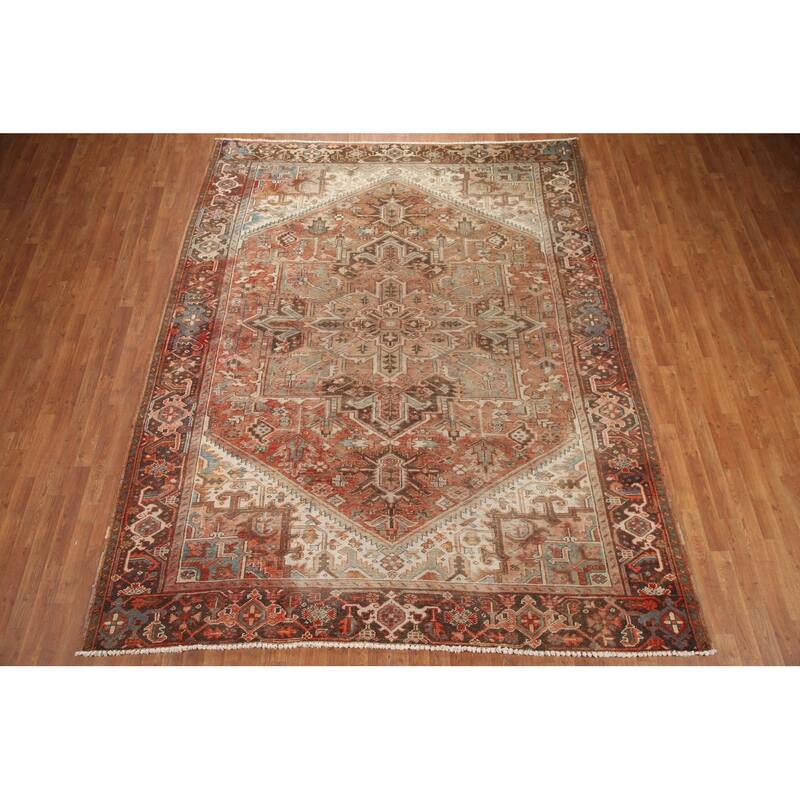 Hand Knotted Oriental 100% Wool Carpet Traditional Medallion Oranges & Rust Heriz Area Rug - 10' 8'' X 8' 4''