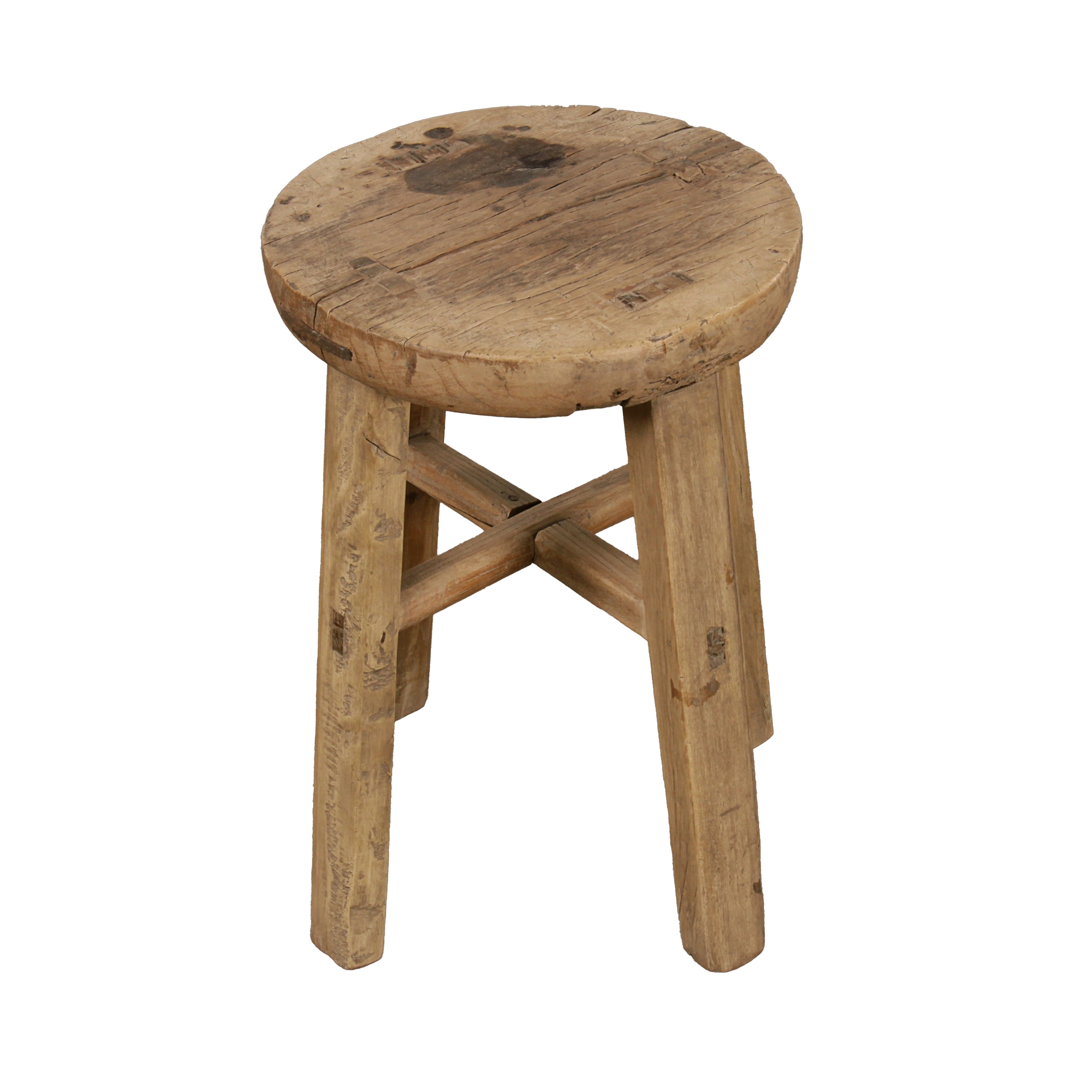 Artissance Round Vintage Stool, Weathered Natural Wood Finish (Size & Finish Vary)