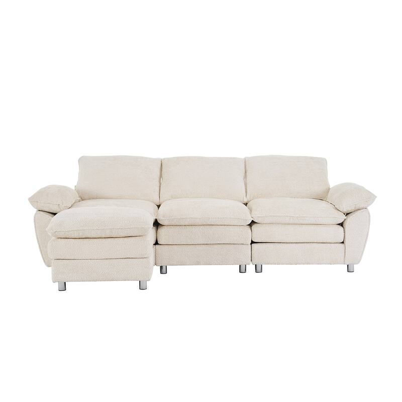 Modern Deep 3-Seat Sofa Couch with Ottoman