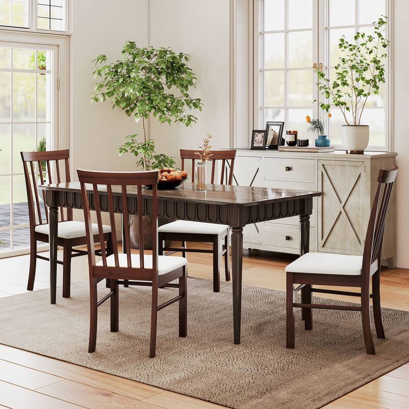 HOMCOM Wooden Dining Chairs Set of 4, Farmhouse Upholstered Kitchen Chairs with Rubber Wood Frame for Living Room, Dining Room