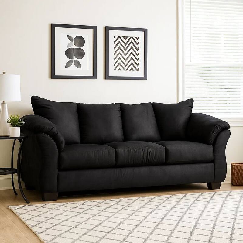 Dari Sofa, Classic Black Polyester, Foam Pillow Top Arms, 89 Inch