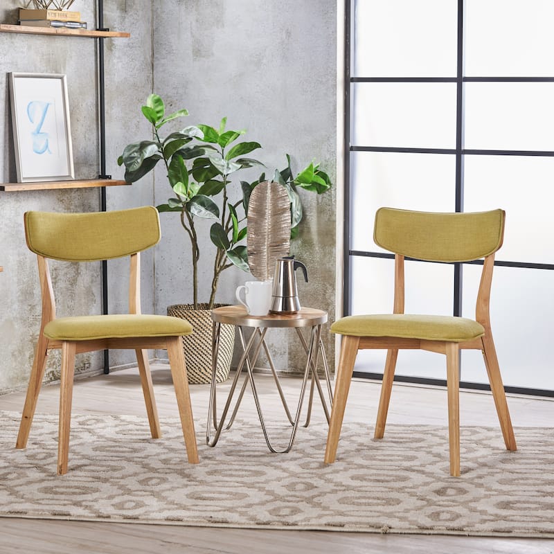 Chazz Mid-Century Modern Upholstered Rubberwood Dining Chairs (Set of 2) by Christopher Knight Home - Green Tea + Natural Oak