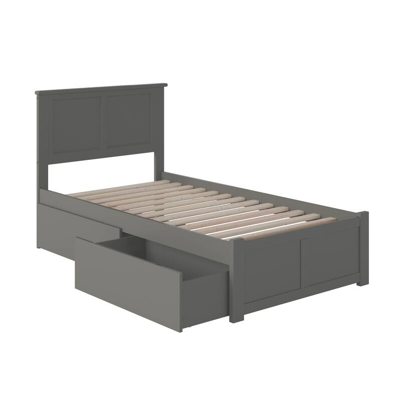 AFI Madison Twin Size Platform Bed with Footboard & Storage Drawers in Grey