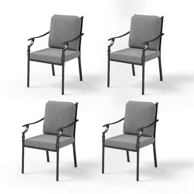 MAISON ARTS Outdoor Patio Dining Chairs Set of 2: Heavy Duty Wrought Iron (Fixed & Swivel) - 4-Fixed Chairs