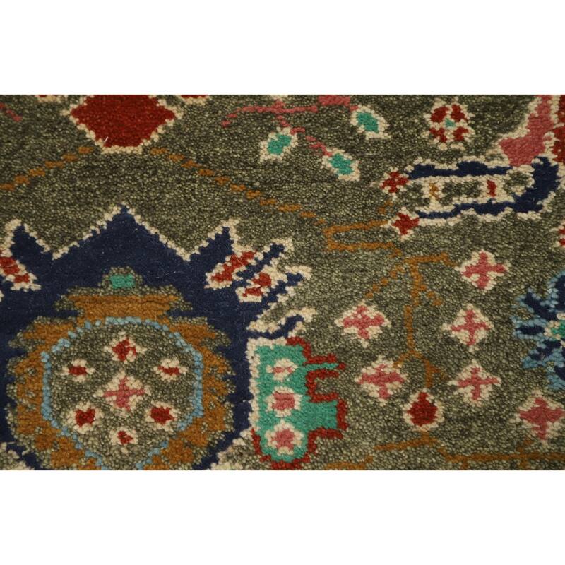 Hand Knotted Oriental 100% Wool Carpet Transitional All-Over Green Oushak Runner Rug - 8' 1'' X 2' 7''