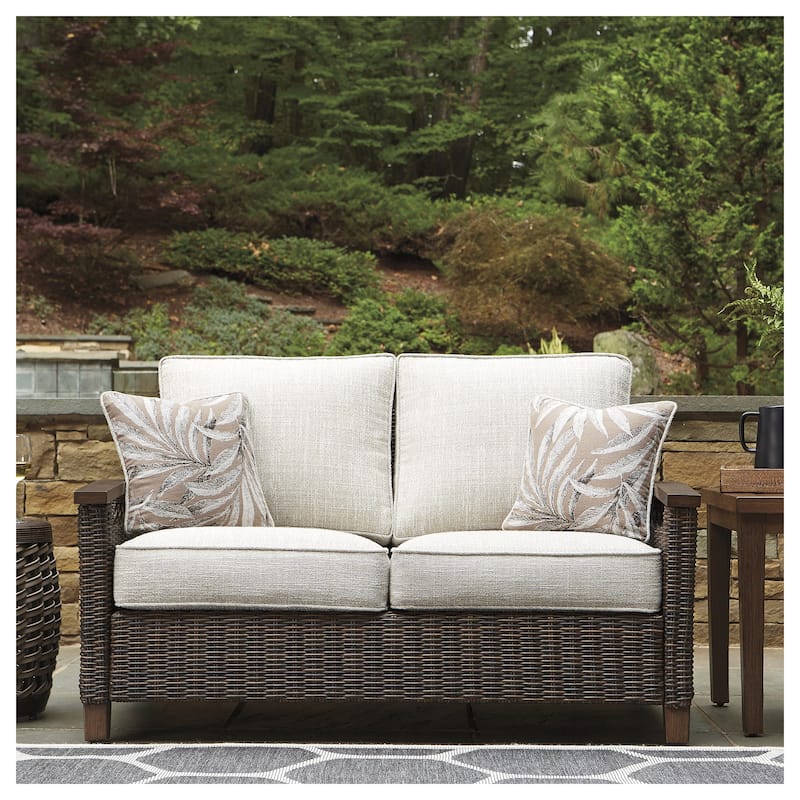 Paradise Trail Outdoor Loveseat with Cushion - Medium Brown - 58.5" W x 35.75" D x 38.25" H - Brown