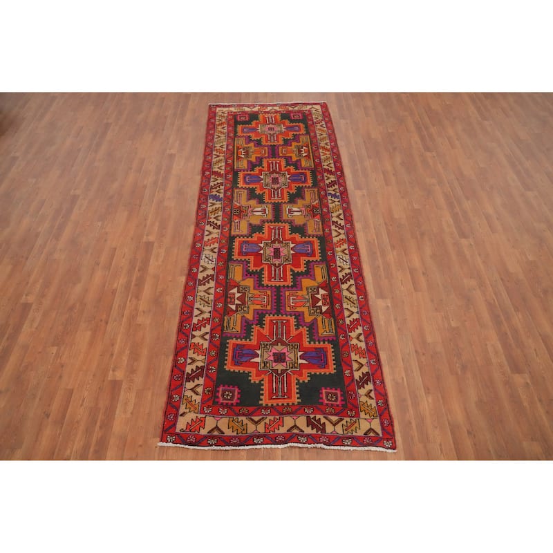 Hand Knotted Oriental 100% Wool Carpet Traditional Tribal Oranges & Rust Meshkin Runner Rug - 10' 2'' X 3' 8''
