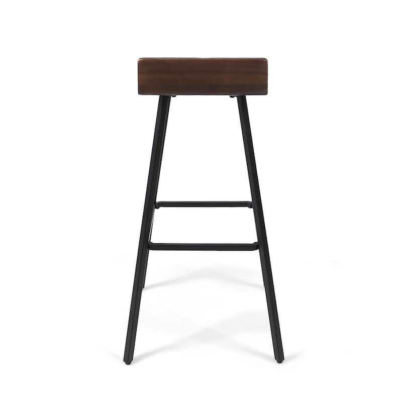Roomfitters Industrial Metal Barstool Set with Wooden Seat and Backrest, Modern Design for Kitchen or Bar Counter, Set of 2
