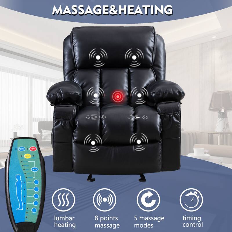 Black Faux Leather Recliner Chair with Adjustable Heating Massage