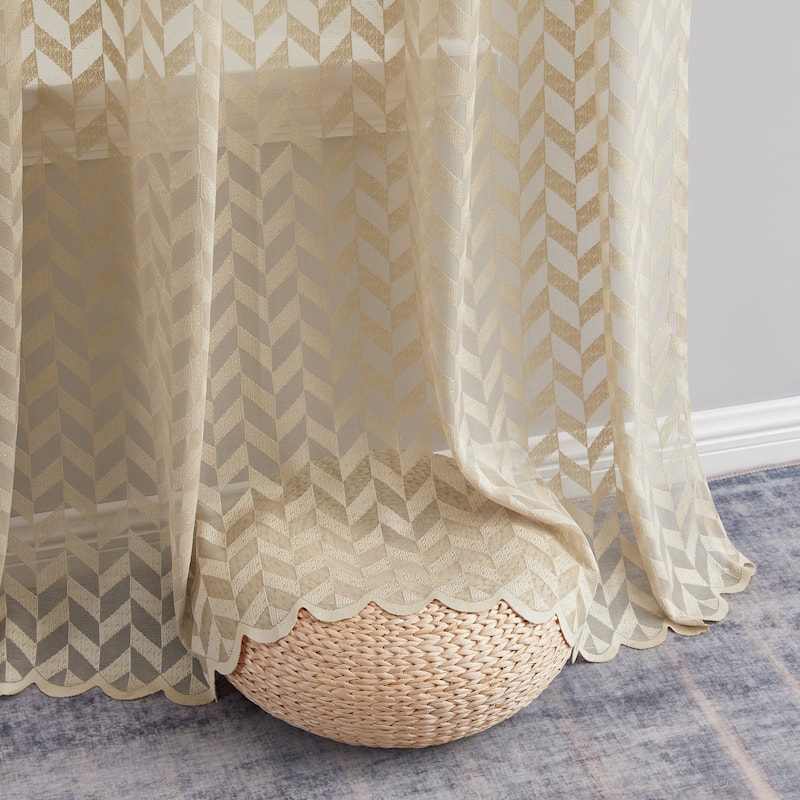 HLC.me Herringbone Lace Thick Semi Sheer Premium Grommet Top Window Curtain Panels Kids Room & Bedroom - Set of 2 Panels
