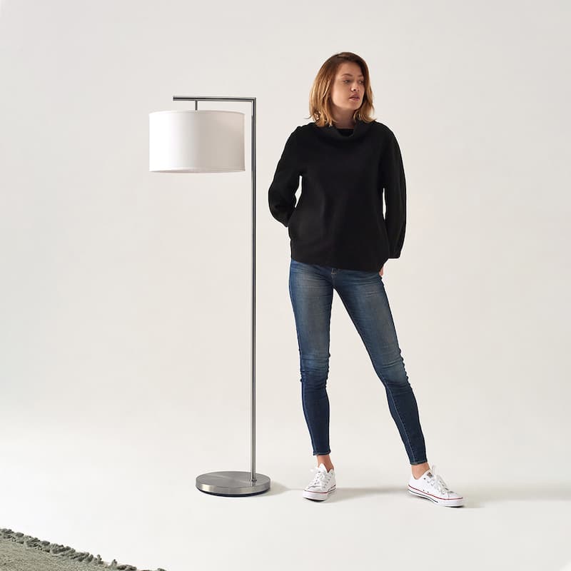 Brightech Montage Modern 60 in. Modern LED Super Bright Floor Lamp with White Fabric Drum Shade